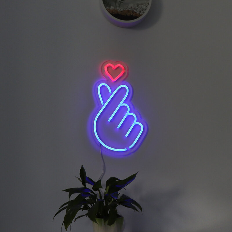 Em forma de coração LED Neon Sign, Mão