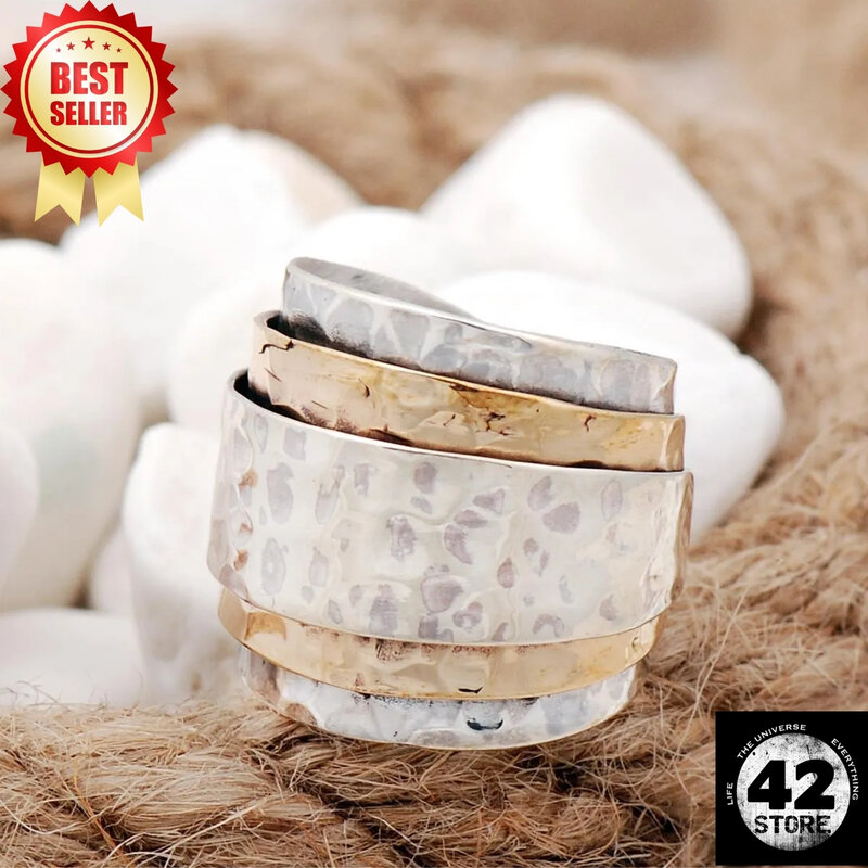 Hamer Gesmeed Handgemaakte Verstelbare Unisex Zilveren Ring
