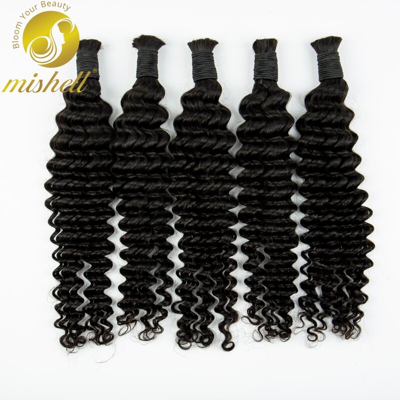 Natural Color Deep Wave 26 28Inches Bulk Human Hair For Braiding No Weft 100% Virgin Hair Curly Extensions For Women Boho Braids