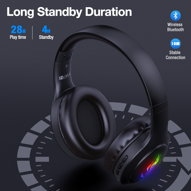1Hora Earbuds Wireless Bluetooth 5.3 Gaming Foldable Headphones Bass LED Music With with Hands-Free Microphone AUT202