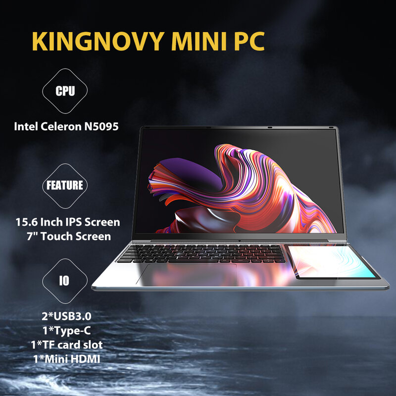 Fashion Dual Screen Laptops 11Th Gen Intel N5095 Processor Ultraslim 15.6" IPS+i7" Touchscreen For Business Student RGB Keyboard