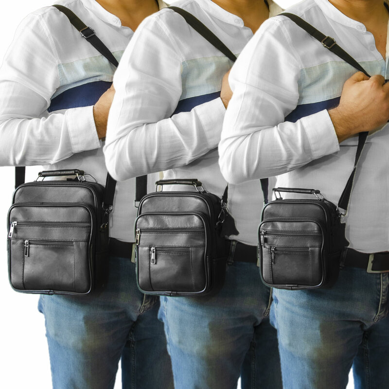 Lederax الصلب قضية الرجال جلد طبيعي الكتف عبر الجسم رسول حقيبة متعددة جيب محفظة لينة حقيبة يد