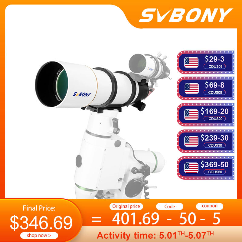 SVBONY SV48P Telescoop, 90mm Aperture F5.5 Refractor OTA voor Volwassenen Beginners, Telescopen voor Deep Sky Astrofotografie en Visuele Astronomie