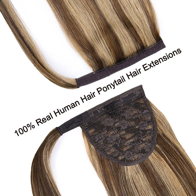 Extensión de cola de caballo para mujer, cabello humano largo y liso, envoltura alrededor de cola de caballo, pasta mágica Natural, extensiones de cabello Invisible, 14-22"