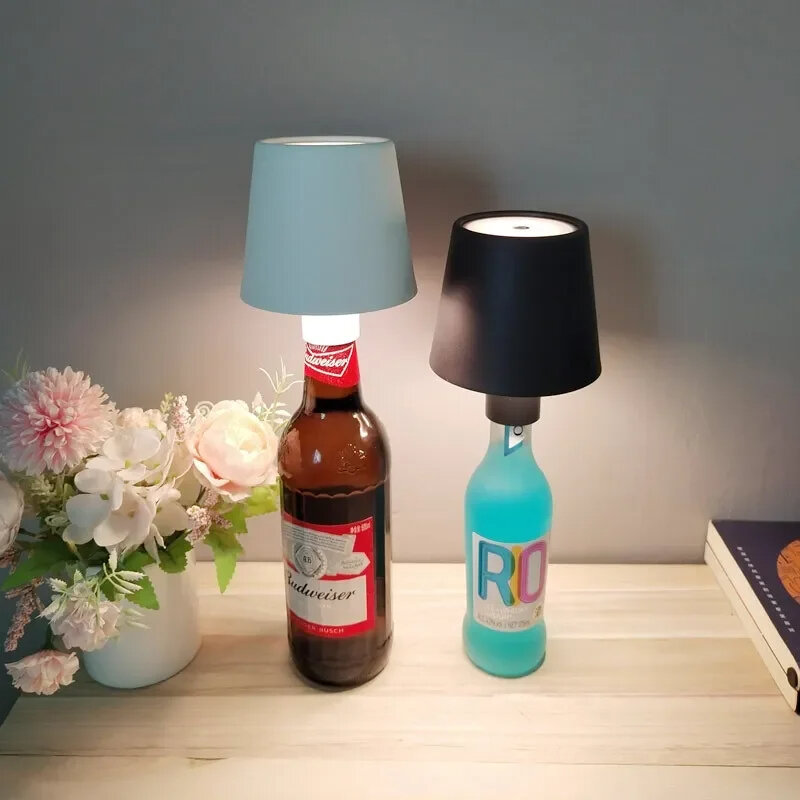 Lampu meja botol anggur LED, lampu malam suasana dapat dilepas dekorasi Bar tanpa kabel desain kedai kopi LED isi ulang