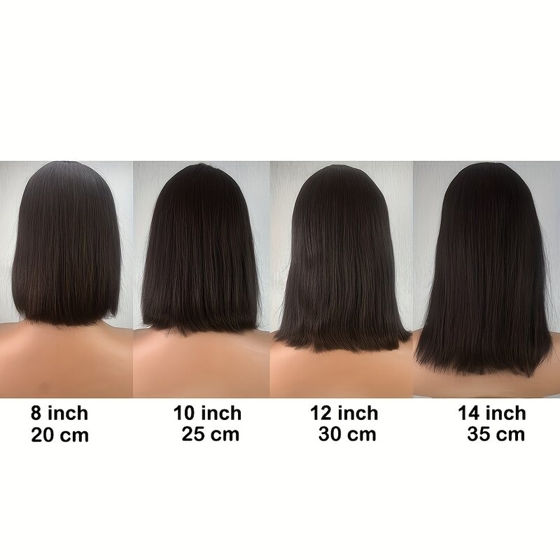 8-16 cali krótki bob proste ludzkie włosy peruki o gęstości 200 z grzywką naturalny kolor bezklejowe pełne peruki z ludzkich włosów wykonane maszynowo