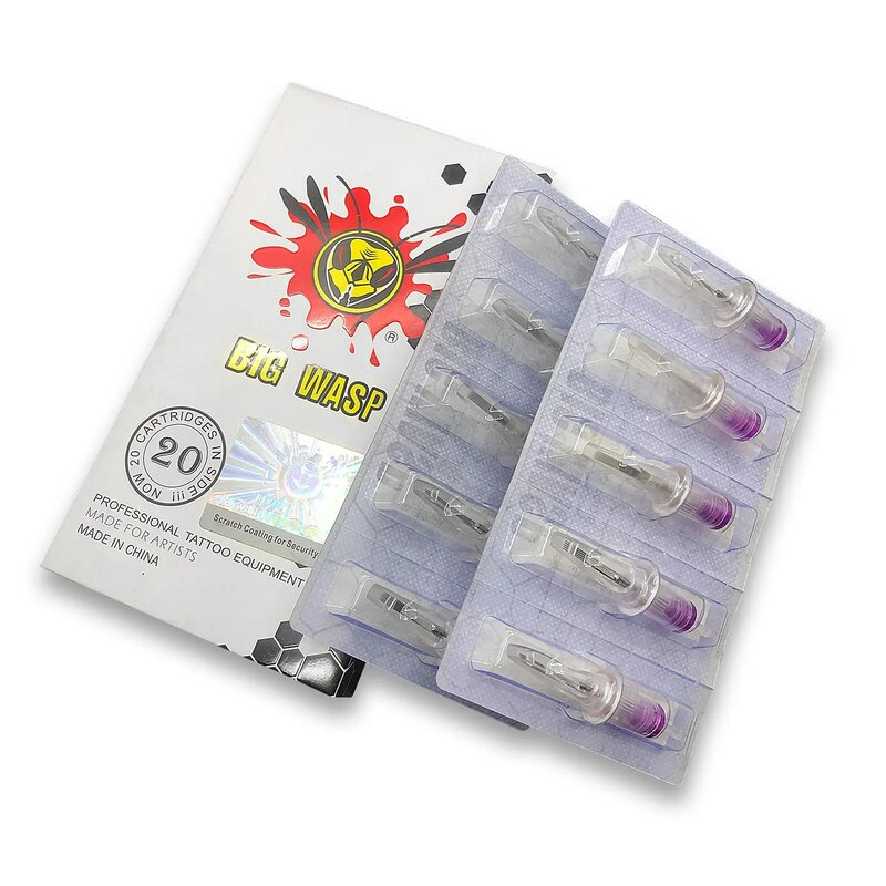 BIGWASP-cartucho de tatuaje RM, agujas desechables esterilizadas de seguridad, redondas, Magum, 0,30mm/0,35mm, 20 unidades por lote