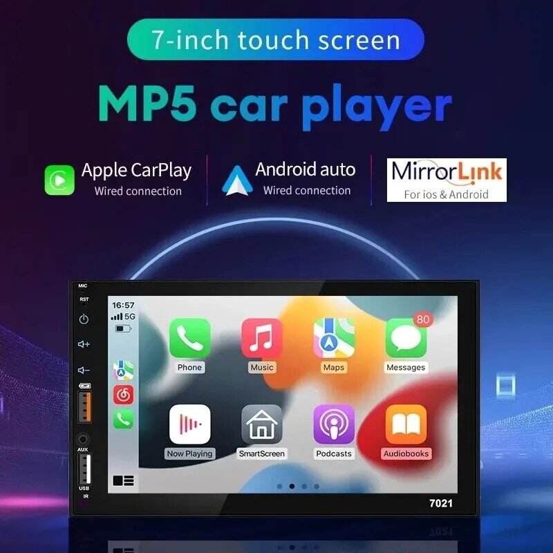 Acodo-Dual USB 7 Polegada Car MP5 Player, Android Auto tela capacitiva, Full Touch HD, Bluetooth, TF Card, Carplay