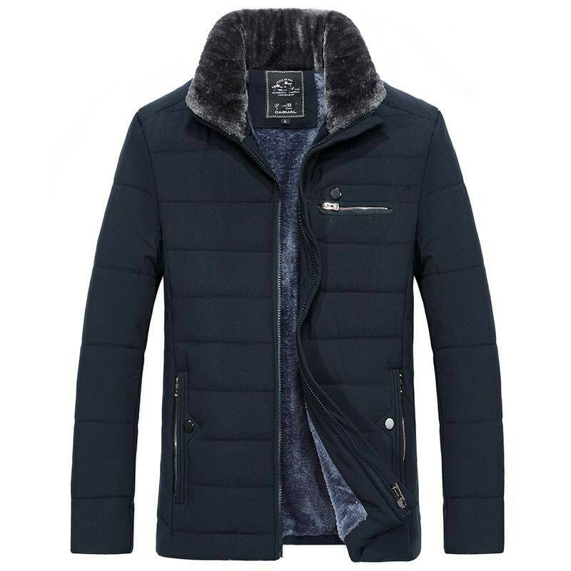 Casaco quente masculino casacos de inverno gola de pele blusão algodão acolchoado anorak grosso preto casaco masculino casual jaqueta de lã