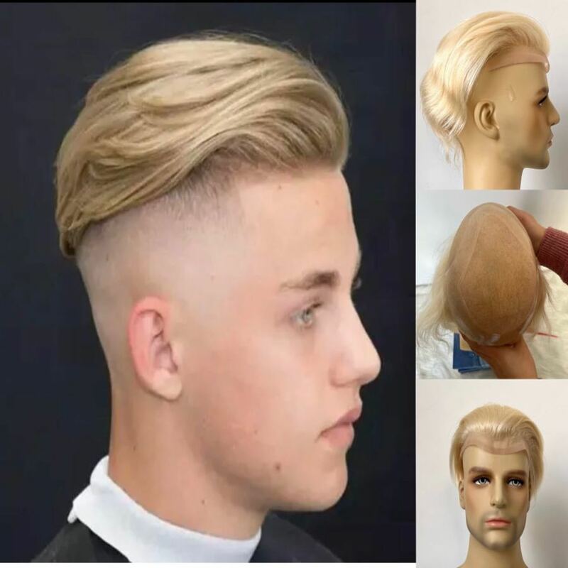 Rambut manusia Toupee untuk pria Holloywood renda 8*10 rambut lurus wig pria 613 warna rambut pengganti untuk pria Sistem rambut manusia