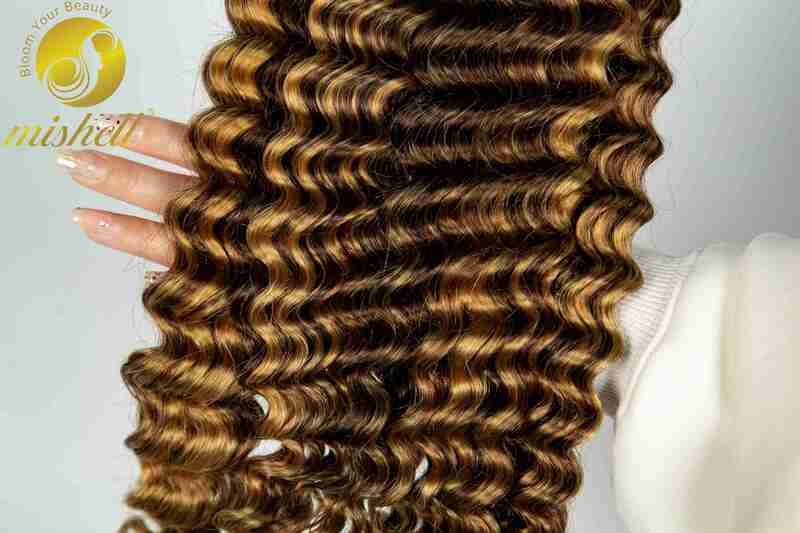 4/27 Highlight Ombre Deep Wave Bulk Human Hair for Braiding No Weft 100% Virgin Hair 26 28 Inch Curly Human Braiding Hair Bulk