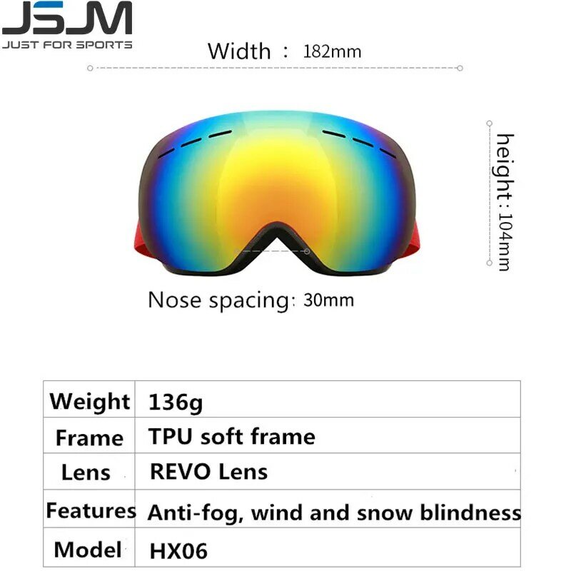 JSJM New Ski Goggles Men Women Double Layers Anti-Fog Big Ski Mask UV400 Glasses Protection Skiing Winter Snow Snowboard Goggles