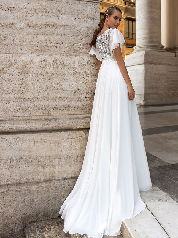 Женское пляжное свадебное платье It's yiiya, элегантное богемное шифоновое платье с круглым вырезом, коротким рукавом и аппликацией в стиле бохо на лето 2019