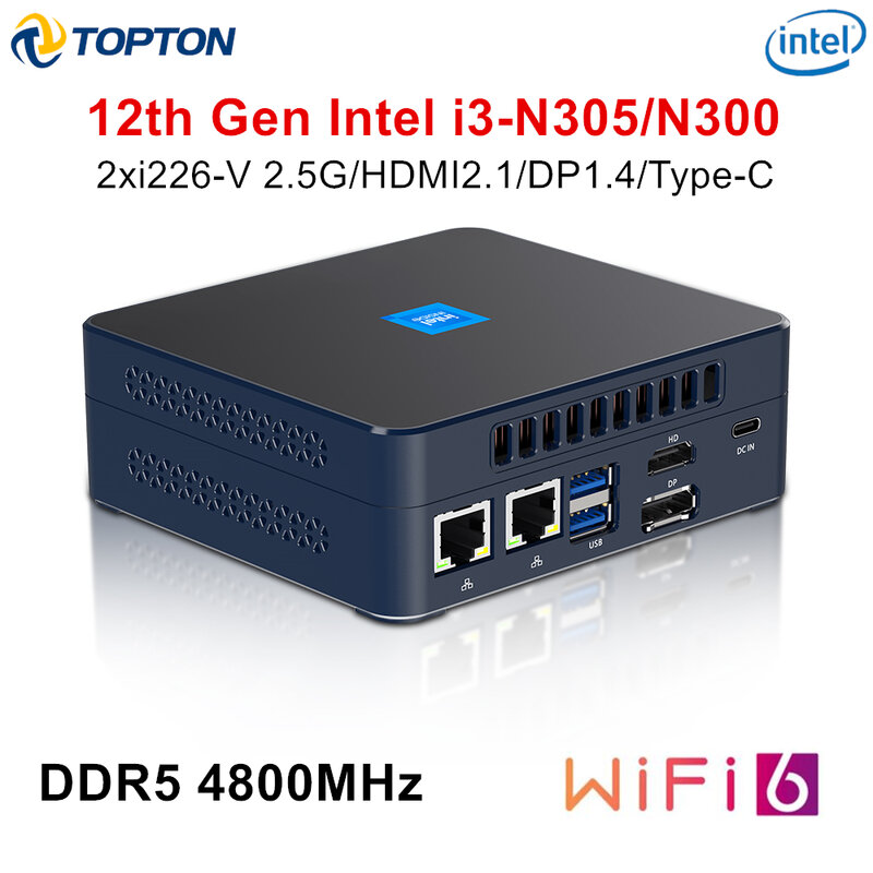 AI Mini PC 12 Gen Intel i3 N305 N200 ES N100 komputer Mini 32GB DDR5 RAM PCIe 3.0 SSD, Windows 11 Pro Mini Desktop WiFi 6E