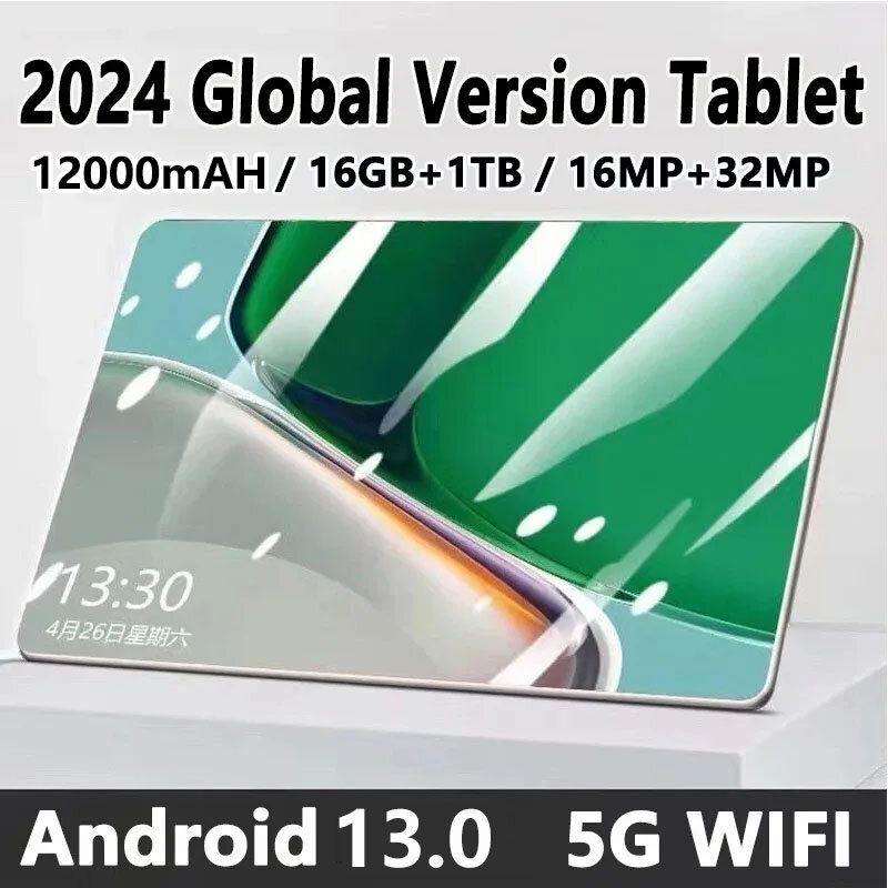 Tableta inteligente 5G versión Global, dispositivo con Android 2024, 16GB de RAM, 1TB de ROM, 13,0 mAh, pantalla de 12000 pulgadas, 16MP + 32MP, 10 núcleos, 11,6