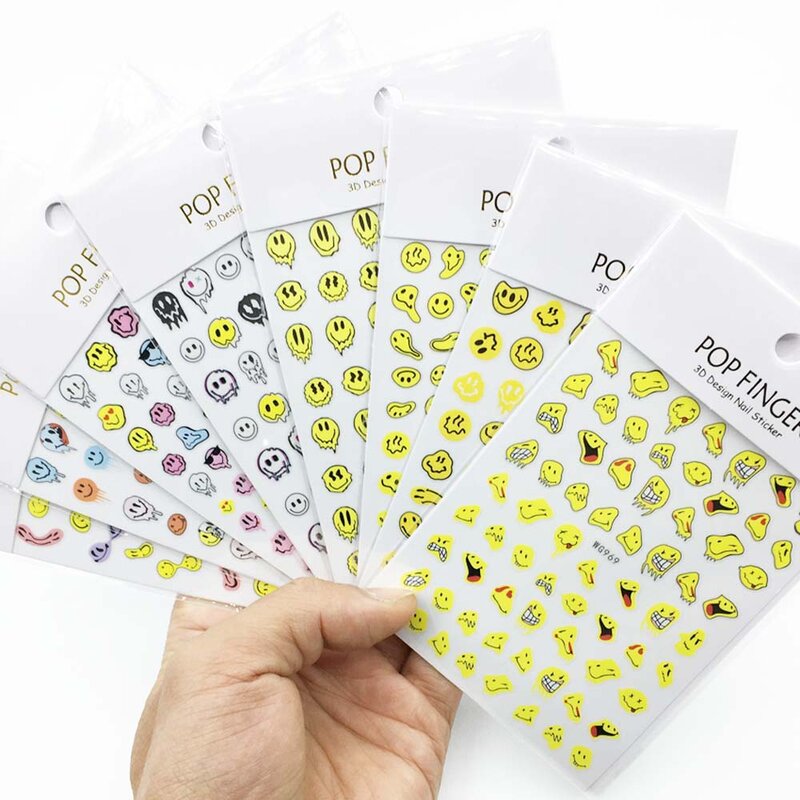 3D Smile Nail Art Stickers decalcomanie per unghie per unghie Trippy Face Manicure autoadesiva Design giapponese accessori felici fai da te