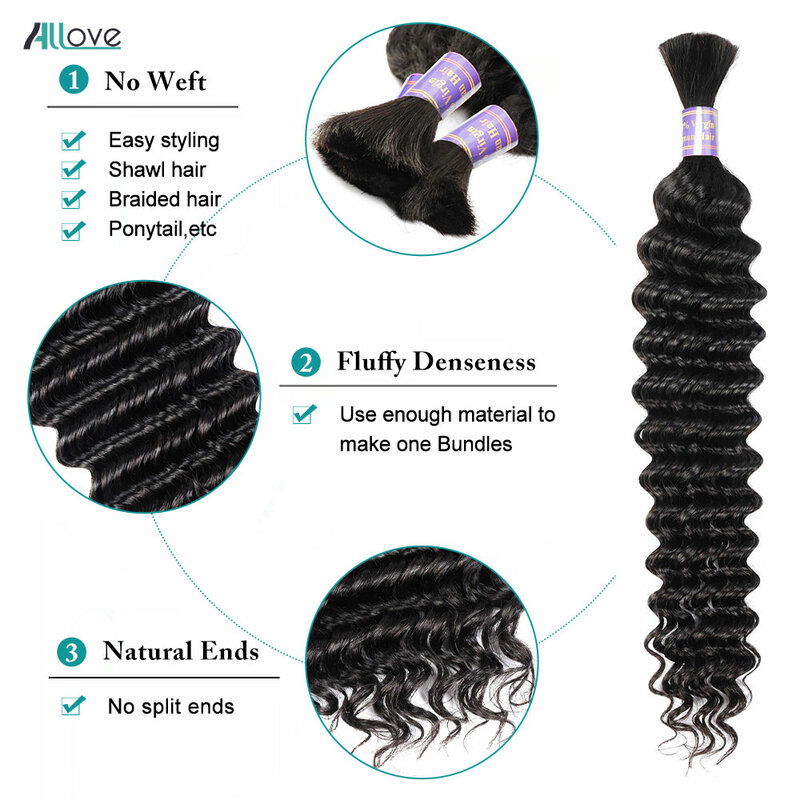 Deep Wave Bulk Human Hair For Braiding Body Wave 100% Unprocessed Bulk Extensions No Weft Water Curly Human Hair For Braiding