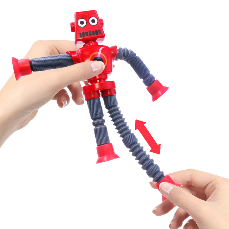 4PCS LED Pop Tubes Robot Fidget Toys, Sensory Pop Tubes for Toddlers, Telescopic Suction Cup Fidget Toys for Autistic Children