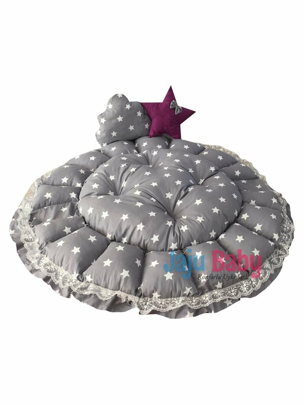 Handmade Gray Star Purple Patterned Design Luxury Play Mat Babynest Mosquito Net Tulle Toy Apparatus Set