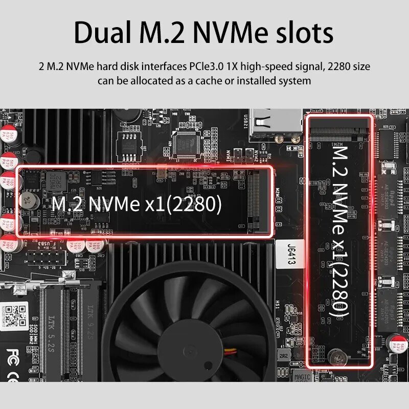 J6413 NAS Motherboard Mini Industrial, Routing Firewall 2 * i226-V Intel 1 * l2.5 G LANs 2 * NVMe 6 * SATA3.0 2 * DDR4 1 * PCIe