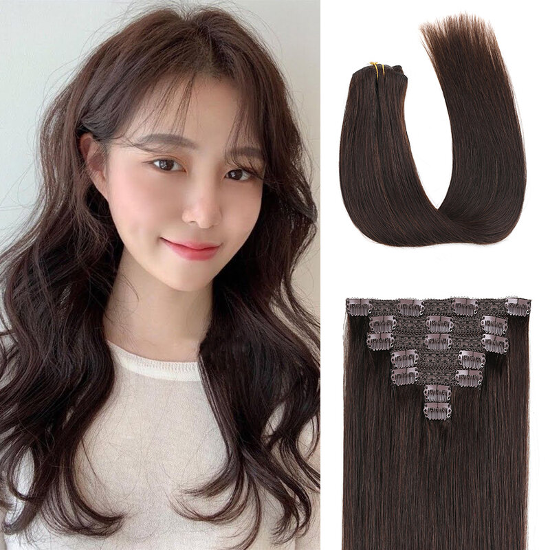 Ekstensi rambut manusia klip Korea rambut manusia Remy lurus alami rambut asli untuk kecantikan Asia wanita perpanjangan rambut estetika