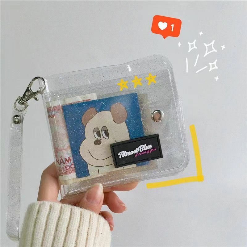 Szykowny koreański portfel na ściągacz z galaretką dla modnych dziewczyn ścigających gwiazdy: błyszczące etui na karty smycz na szyje,