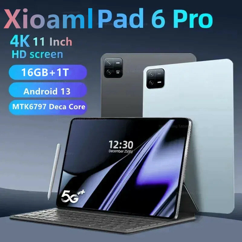 Tablet 6 Pro Versi Global 2024, Tablet Android 11 inci 16GB 1T 5G SIM ganda panggilan telepon GPS Bluetooth WiFi WPS Tablet PC