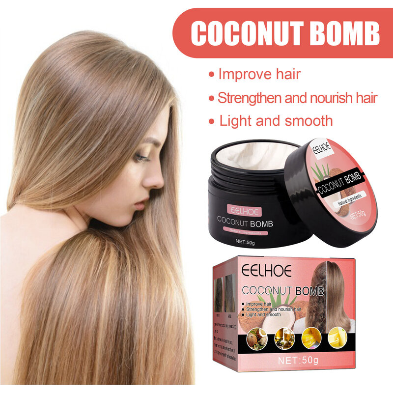 Coconut Bomb Nourishing Hair Mask Nutrition Infusing Repair Dry Damage Frizzy Nourishing Hair Restore Soft Smooth Hair Care 50g