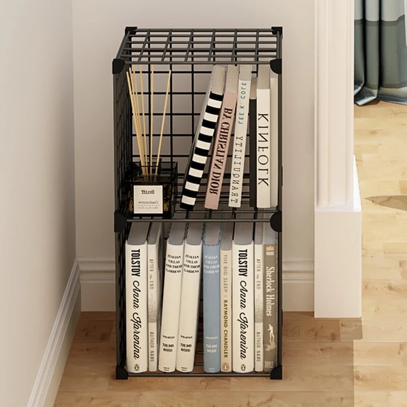 Stackable Storage Organizer Bookcase Grids Storage Shelves Cabinet Closet Metal Bookshelf for Home Office