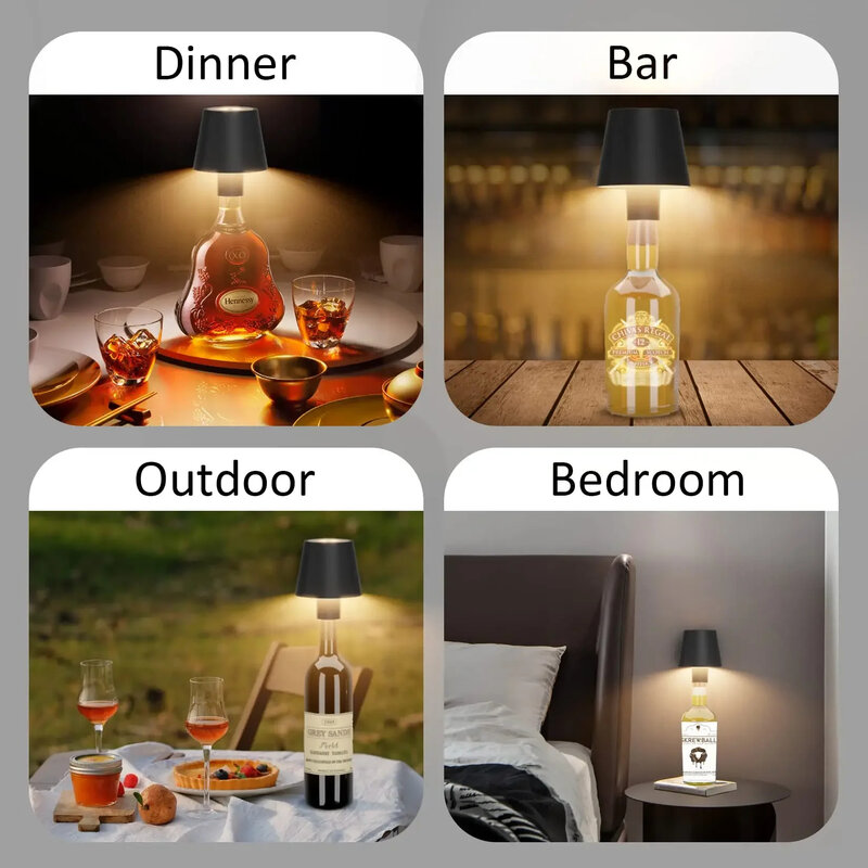 창의적인 와인 병 테이블 램프, 분리형, 충전식 장식 바, 무선 디자인, LED 커피숍 분위기 야간 조명