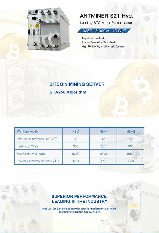Bitmain Antminer S21 Hyd 335T 5360W Btc Mijnwerker Asic Bitcoin Mining Klaar Voorraad