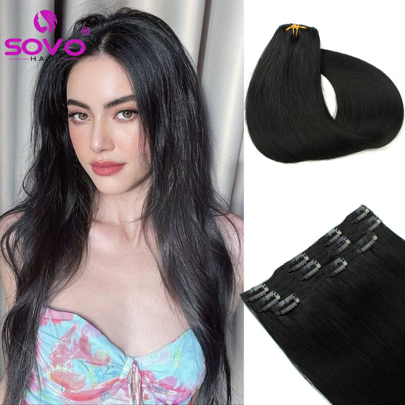 SOVO-Clip em extensões de cabelo para mulheres, 100% cabelo humano, cor Ombre, 60 gramas, 3pcs