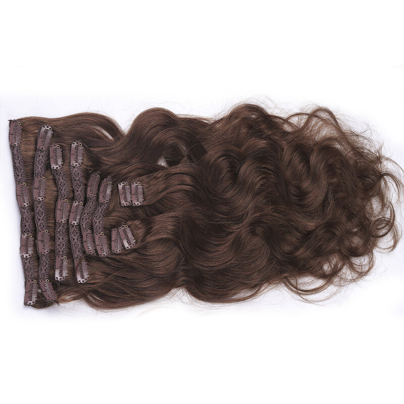 [Heißer VERKAUF] Schokolade Braun Wellenförmige Clip in Menschliches Haar Natürliche Clips In Körper Welle 10 Pcs Doppel Schuss remy Peruanische Haar Vollen Kopf