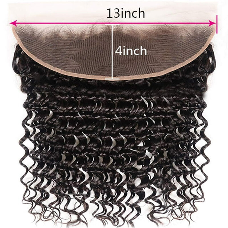 Mechones de onda profunda con cierre Frontal de encaje, cabello humano virgen brasileño 100% sin procesar, 3 paquetes con cierre Frontal de encaje 13x4