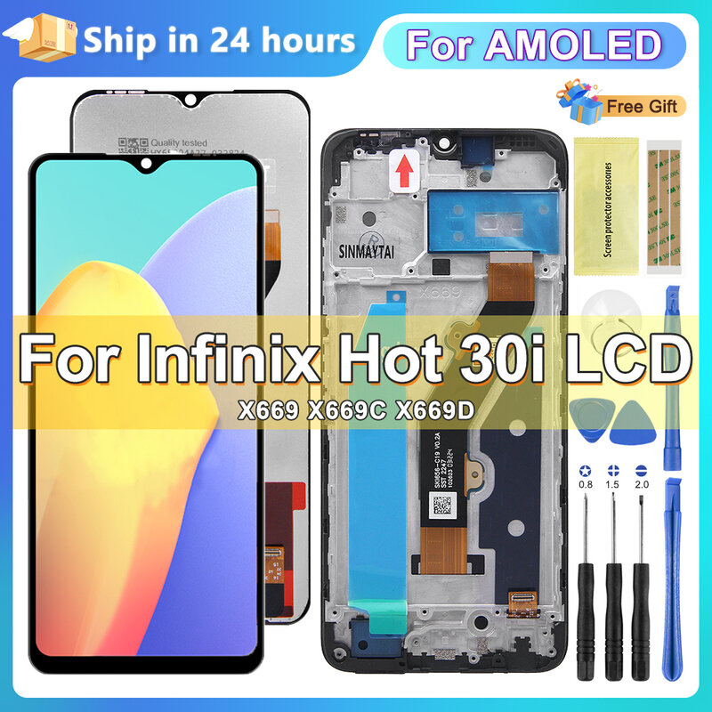 Layar Original 6.56 "untuk Infinix Hot 30i X669 X669C Hot30i NFC X669D, pengganti rakitan Digitizer tampilan LCD