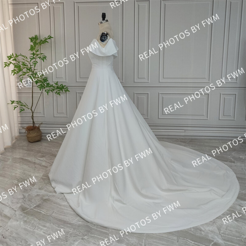 19597 # foto asli gaun pernikahan renda bordir bunga warna-warni gaun pengantin wanita bahu terbuka Tulle A-line untuk pesta