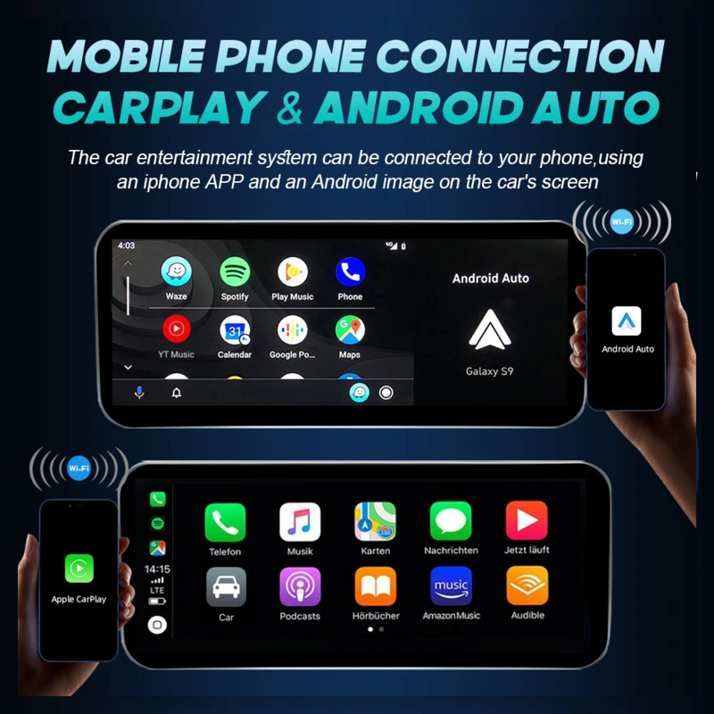 Android 14 CarPlay nirkabel, untuk Mercedes Benz Kelas C W205 2014-2018 navigasi Multimedia mobil GPS SWC DSP 4G WiFi