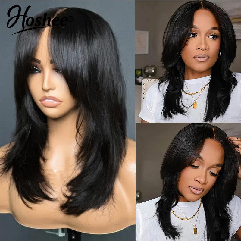 Black Colored Brazilian Human Hair Frontal Wigs Natural Straight 4X4 Lace Closure Wig Transparent Glueless Wear And Go On Sale