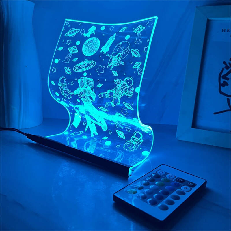 Lampu gulir astronot, lampu meja panduan cahaya akrilik saklar suasana suasana suasana Nordik 3/7 warna USB lampu samping tempat tidur