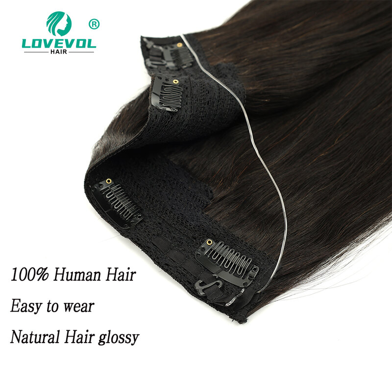 Lovevol 100G 120G Machine Gemaakt Remy Clip In Één Stuk Onzichtbare Fish Line Hair Extensions Menselijk Haar Hoofdband Verstelbaar