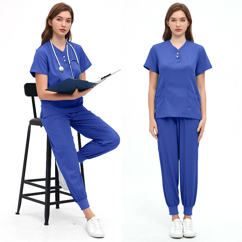 Uniforme da infermiera blu Set dentale Pet Hospital Medical Work camice chirurgico uniforme traspirante asciugatura rapida personalizzato all'ingrosso