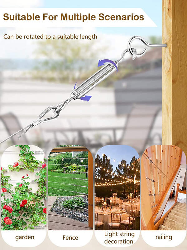 SGYM-tensor de alambre de jardín, Kit de barandilla de acero inoxidable 304, con cuerda de alambre para colgar en la imagen, 20m