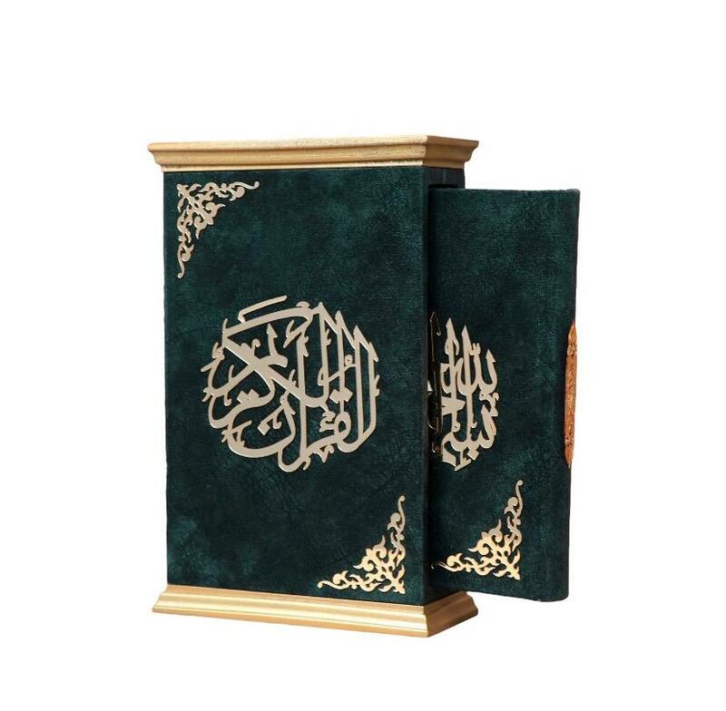 Zielony aksamitny zestaw upominkowy Koran z aksamitne pudełko luksusowym Coran, Moshaf, islamskimi produktami, muzułmańskie przedmioty