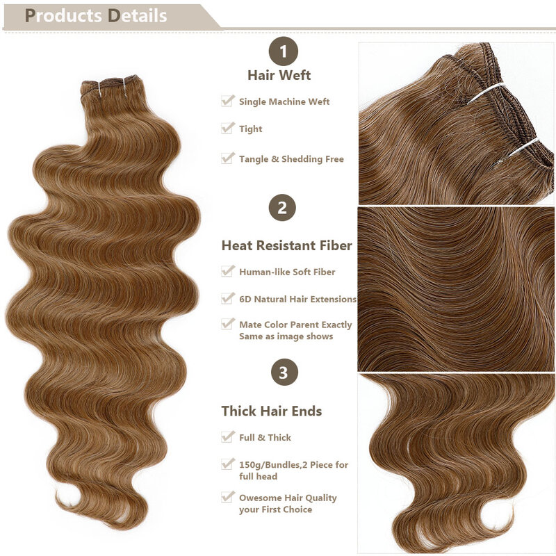 Magicae Body Wave włosy w koński ogon wiązki 30 Cal miękkie długie włosy syntetyczne splot Ombre brązowy 613 blond 200g przedłużanie włosów.