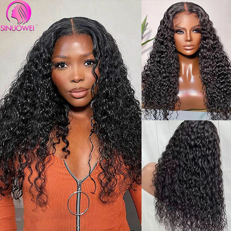 Парик без клея 13X4 с водной волной, предварительно вырезанный парик на сетке HD для черных женщин, вьющиеся бразильские парики без повреждений на сетке, парики из человеческих волос
