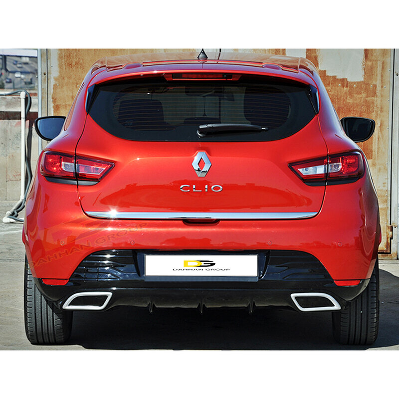 Renault Clio 4 2012 - 2019 Sport Style Rear Diffuser Splitter Lip With Left and Right Chrome Tips Piano Gloss Black Plastic