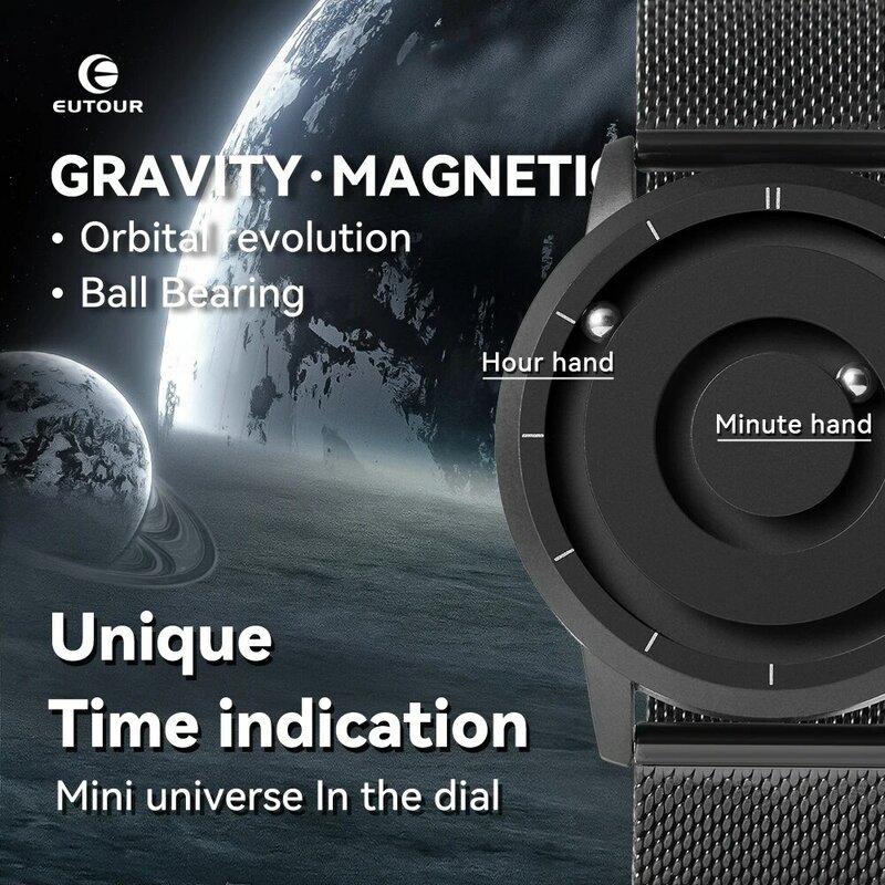 Eutour-磁気ビーズ時計,ステンレス鋼ストラップ,ユニークなポインターデザイン,ユニセックスウォッチ