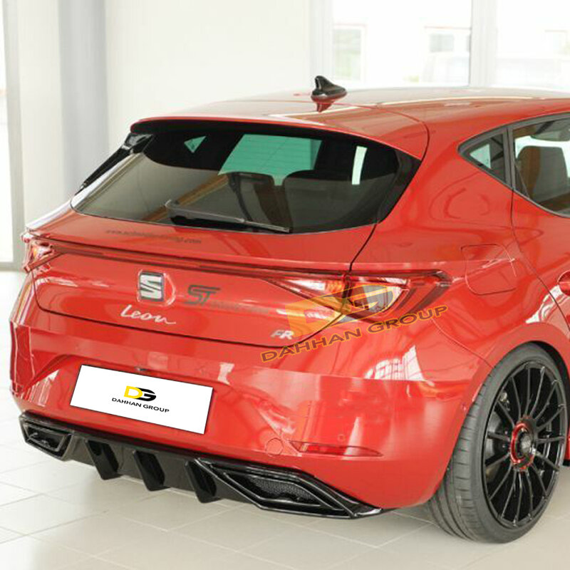 Seat Leon MK4 2020 Rieger Model Rear Diffuser Valance Spoiler Left and Right Outputs Piano Gloss Black Surface Plastic FR Kit