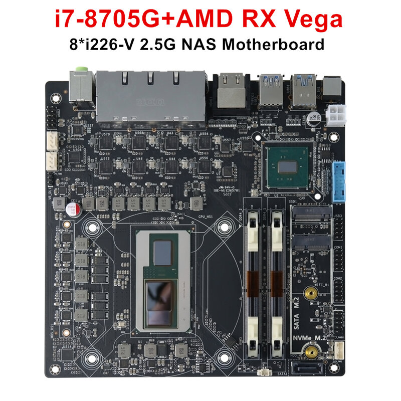 Potente placa base NAS 8x2,5G i226 Intel i7-8705G gráficos discretos AMD Radeon RX Vega M 4GB 2 x DDR4 17x17 ITX Firewall Router