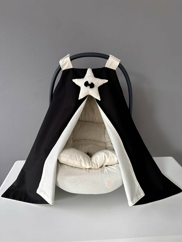 Handmade Black-Cream Star Design Stroller Cover and Stroller Cushion